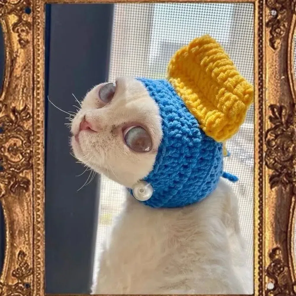 Featuring a pearl earring girl design, this pet headpiece adds charm and fun to any pet’s wardrobe, making it ideal for cosplay parties or special occasions like Halloween and birthdays.