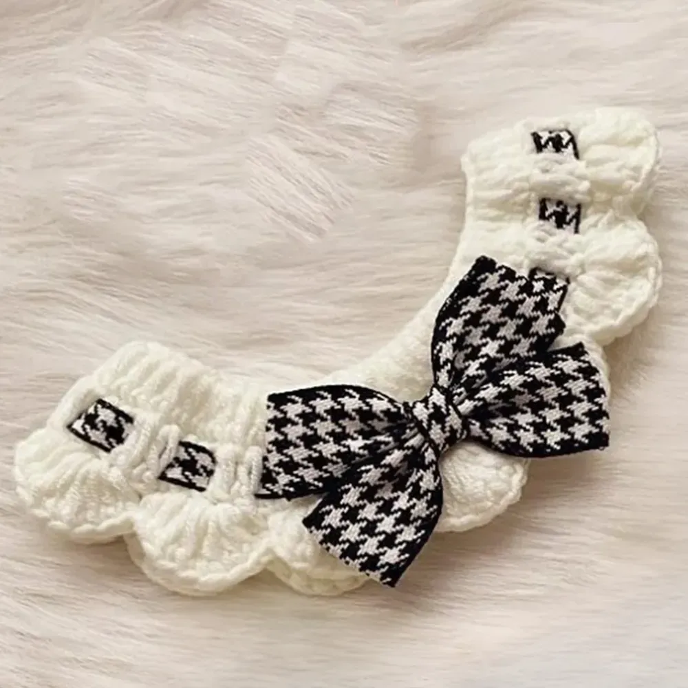 Floral Knitted Pet Collar with Bowtie