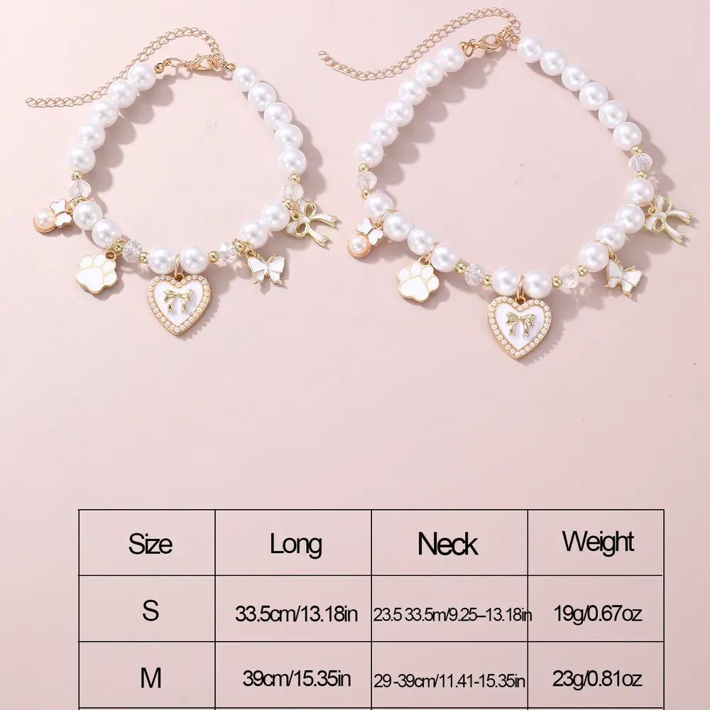 Pearl Pet Collar with Cute Pink Charms