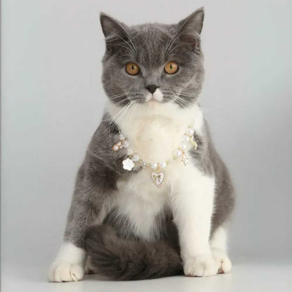 Pearl Pet Collar with Cute Pink Charms
