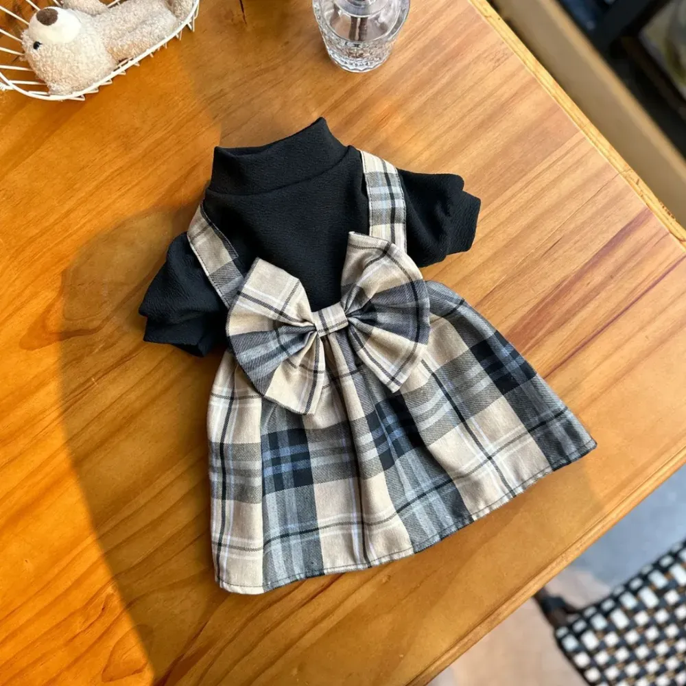 College Style Pet Dress with Large Bowknot