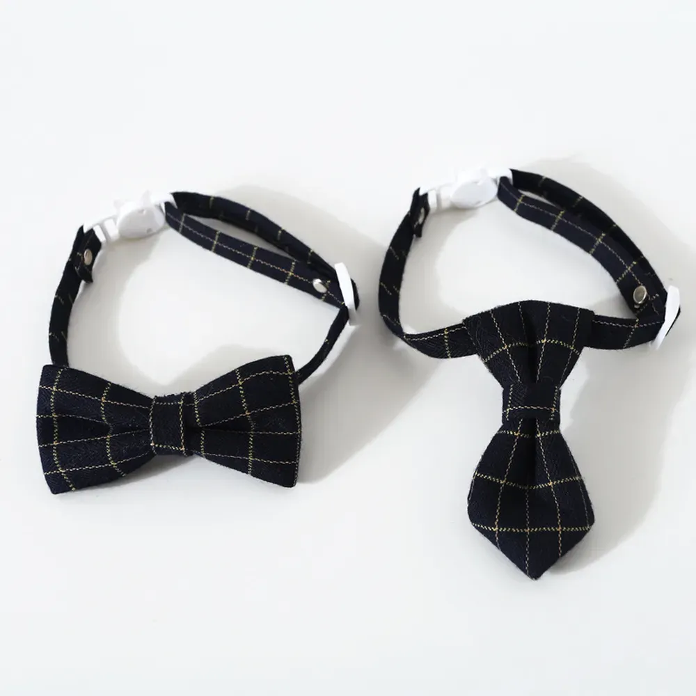 Elegant checkered bow tie and tie pet collar, adjustable for a perfect fit.