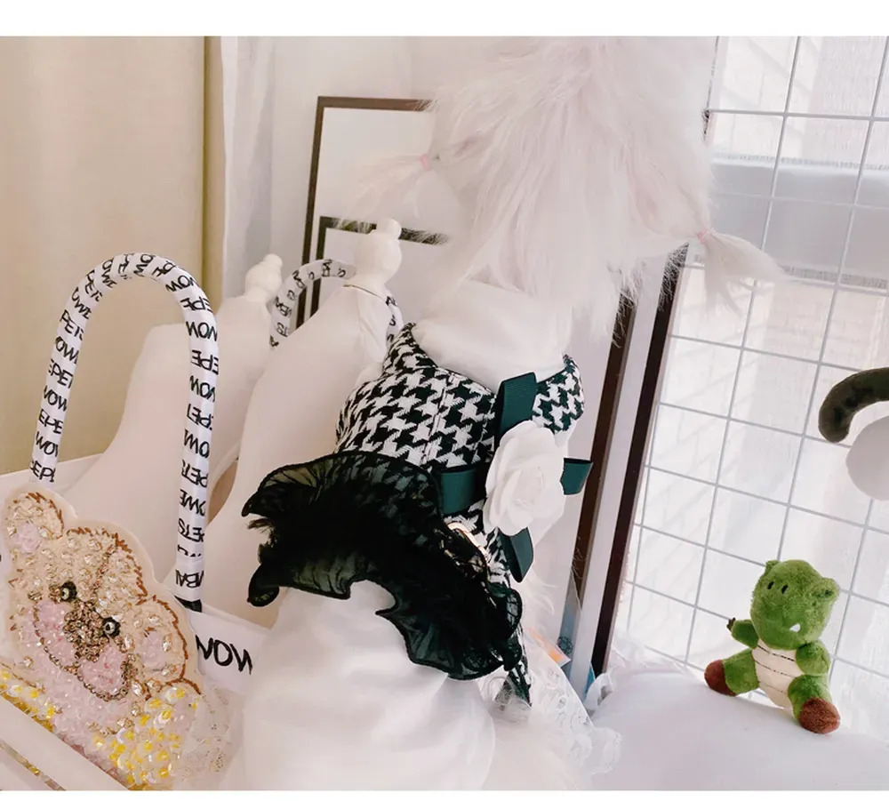 Houndstooth Pattern Dog Harness Vest with Bowknot