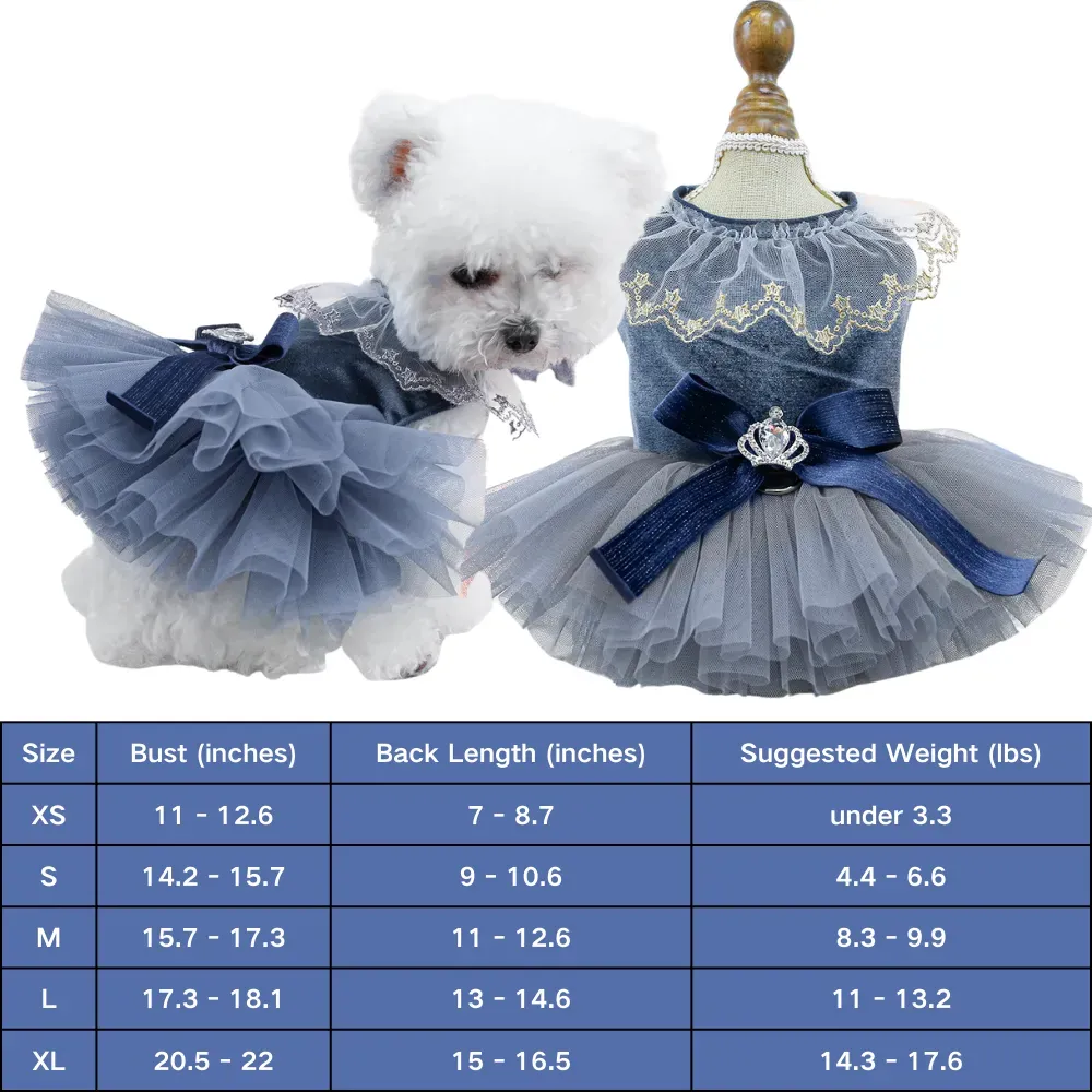 pet wedding dress (1) Designed with a D-ring leash attachment, this dress ensures pets can be safely secured during walks or events while maintaining their fashionable appearance.