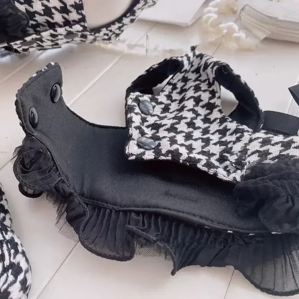 Houndstooth Pattern Dog Harness Vest with Bowknot