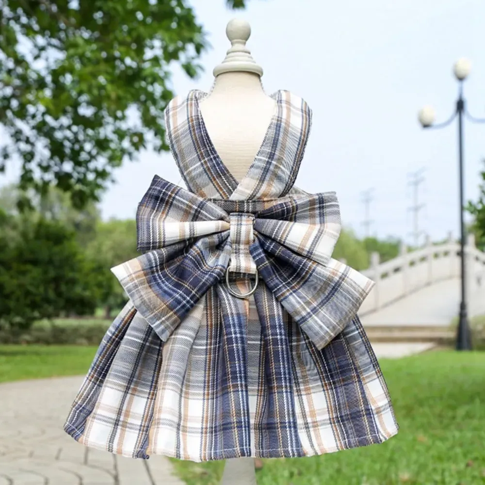 College Style Pet Dress with Large Bowknot