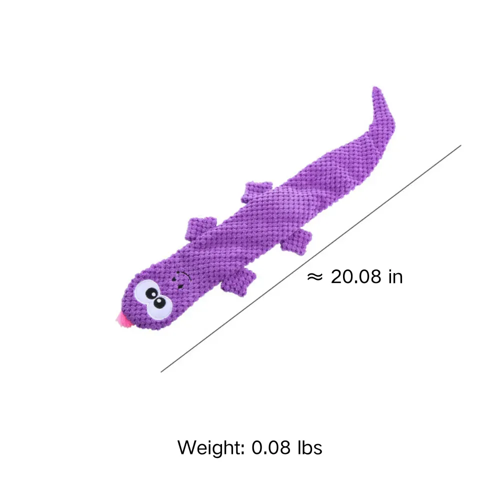 A durable, interactive plush dog toy in the shape of a lizard and shark with crinkle paper sound to engage your pet, perfect for teething, dental health, and playtime.