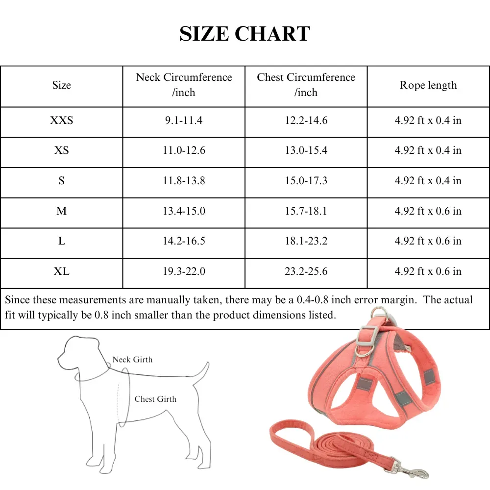 Pet Harness Warm Winter Suede Fleece Reflective Pet Harness