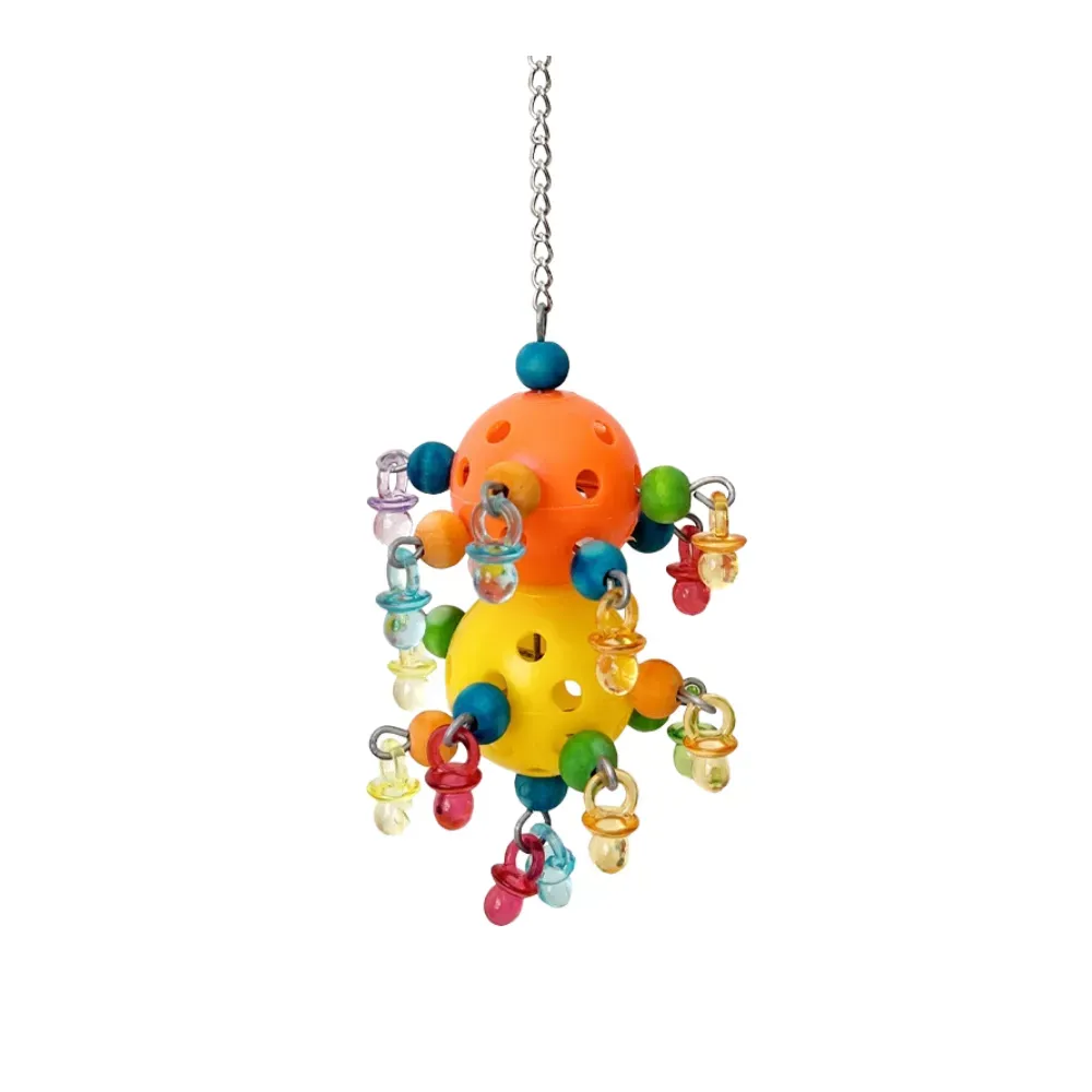Plastic Hollow Bird Cage Hanging Bird Toy For Medium And Small Birds, Entertainment Stress Relief Chewing Toy Suitable For Birdcage Toys Double Balls (Orange and Yellow) Hanging Ball Bird Toy Suitable for Birdcage