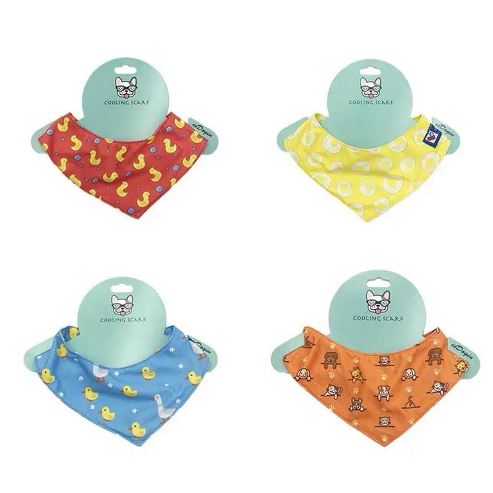 Water-activated cooling neck scarf designed for pets, providing instant heat relief in summer and comfort during outdoor activities.