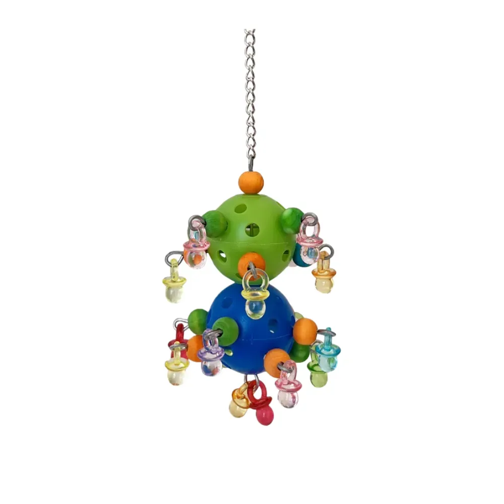 Plastic Hollow Bird Cage Hanging Bird Toy For Medium And Small Birds, Entertainment Stress Relief Chewing Toy Suitable For Birdcage Toys Double Balls (Green and Blue) Hanging Ball Bird Toy Suitable for Birdcage