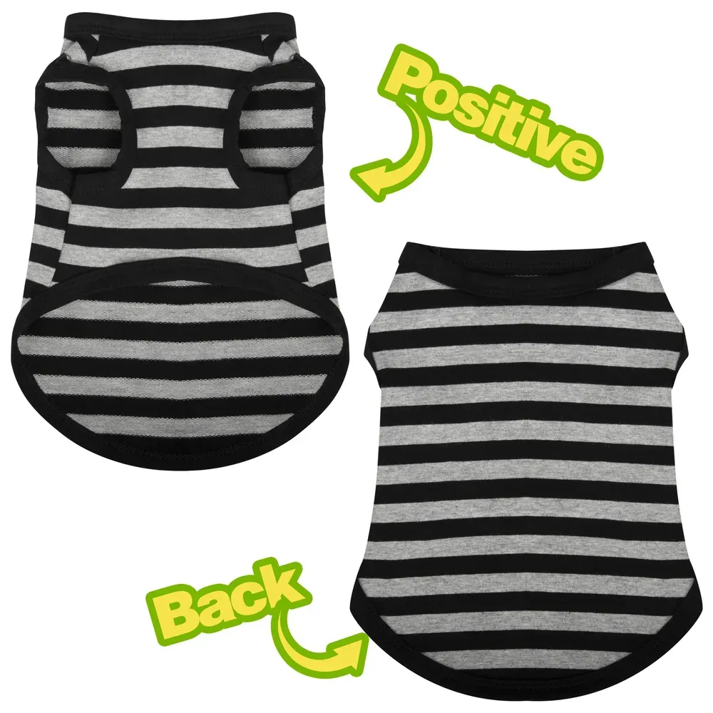 Striped pet shirt for dogs, available in various sizes for all breeds.