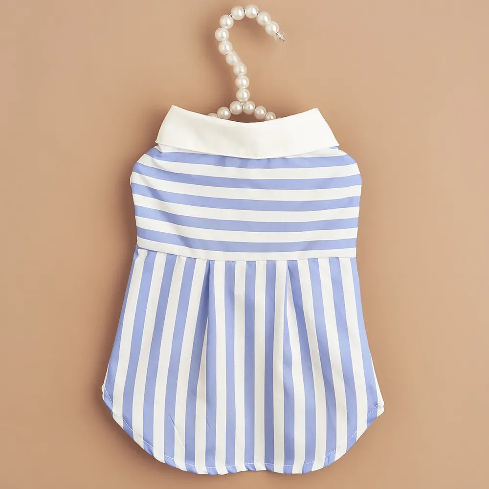 Summer Casual Stripe Pet Shirt for Dogs and Cats (11) Thin and breathable fabric ensures comfort during hot weather.