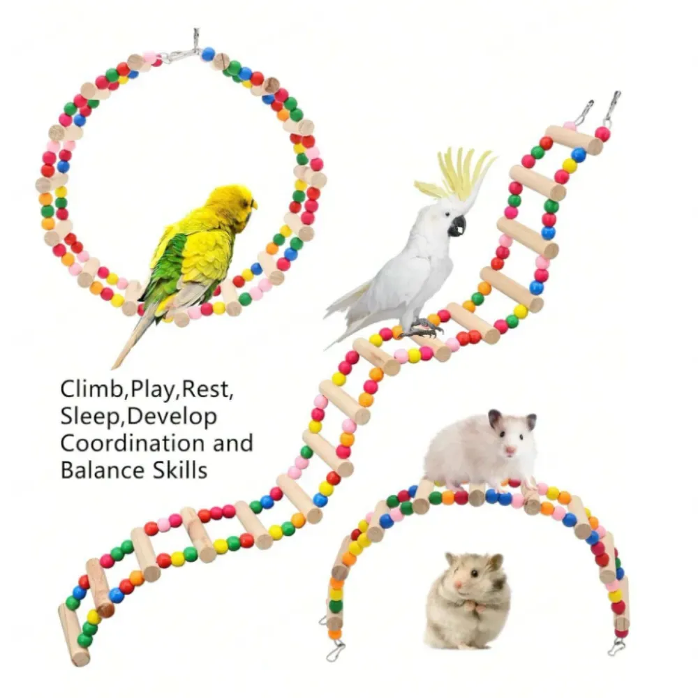 Wooden Climbing Ladder with Colorful Beads Bird Toy