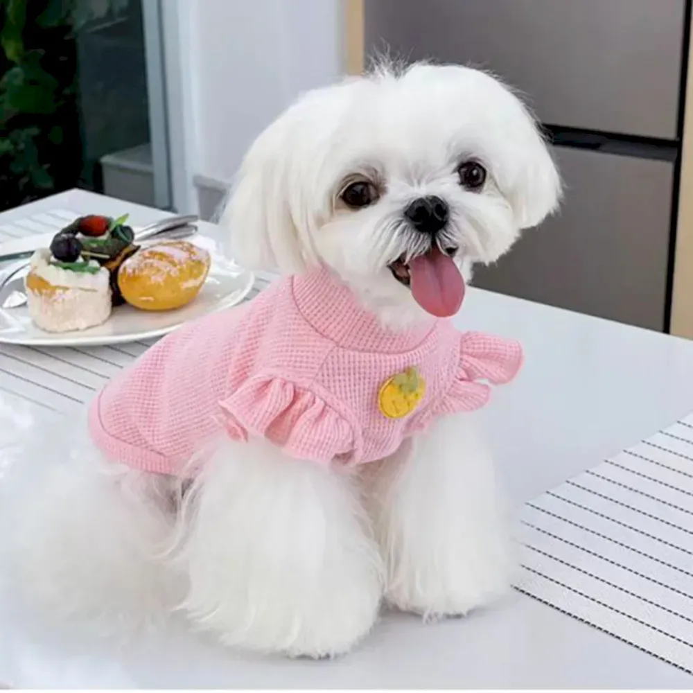 pink Printed Waffle Dog Short Sleeve