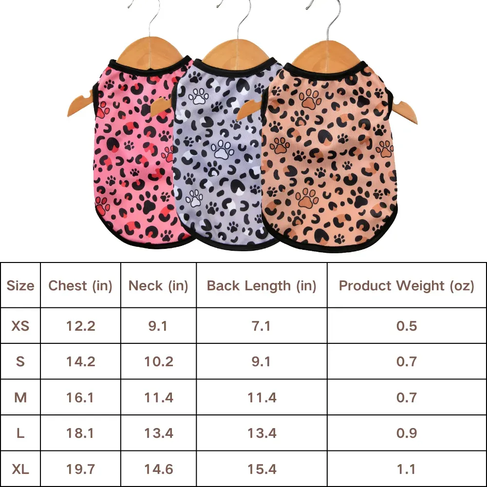 Summer Breathable Leopard Pet Vest for Dogs (1) Available in sizes XS to XL, designed for small to large pets.