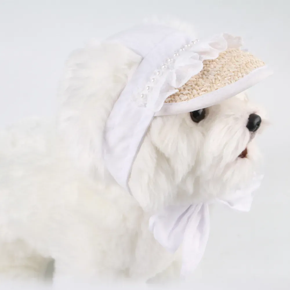 Fashionable Pet Sun Hat Breathable Fabric-Straw Blend