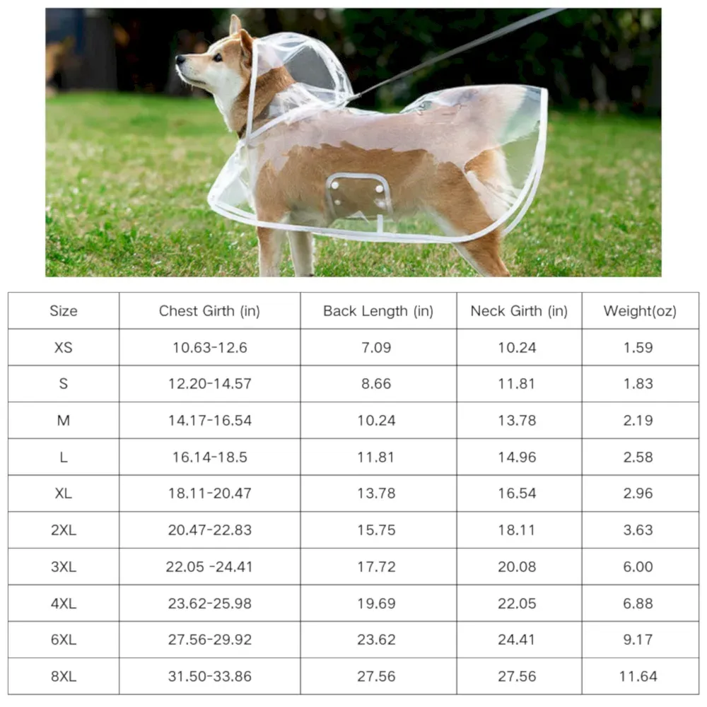 transparent pet raincoat size
