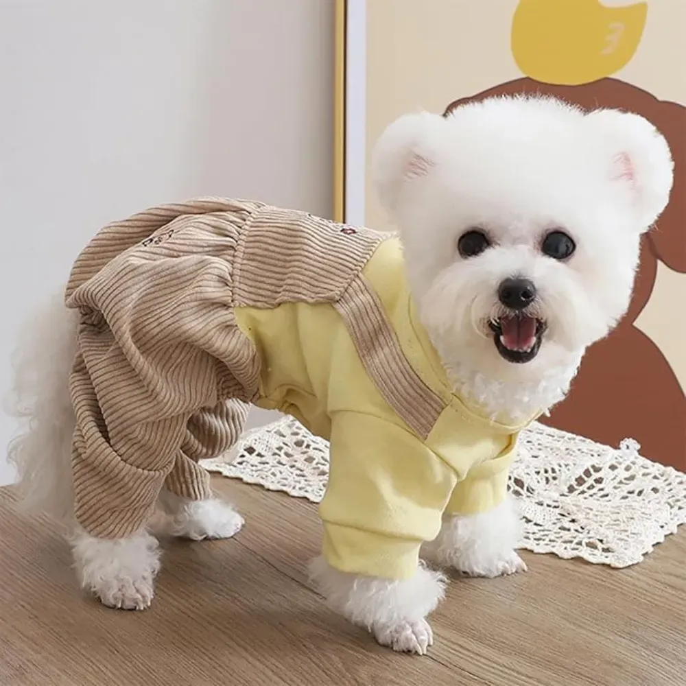 dog hoodie (1) The bear design jumpsuit is specifically tailored to fit small to medium-sized dogs. Whether your pet is a chihuahua, yorkie, or another small breed, this outfit provides a snug, comfortable fit that is perfect for their size.