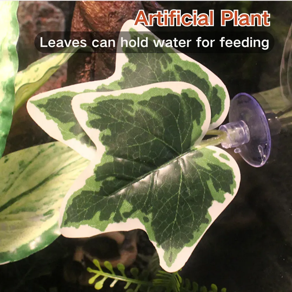 Decorative Terrarium Artificial Plants with Suction Cup for Reptile Habitat and Water Feeding (4) Multi-purpose design for both decoration and water feeding