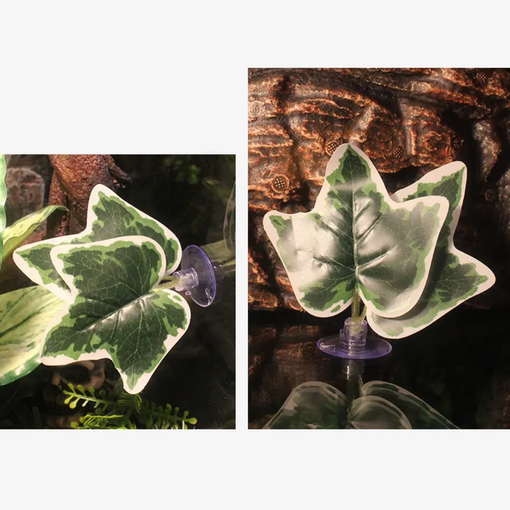 Decorative Terrarium Artificial Plants with Suction Cup for Reptile Habitat and Water Feeding (2) Provides a safe and comfortable water-dripping surface