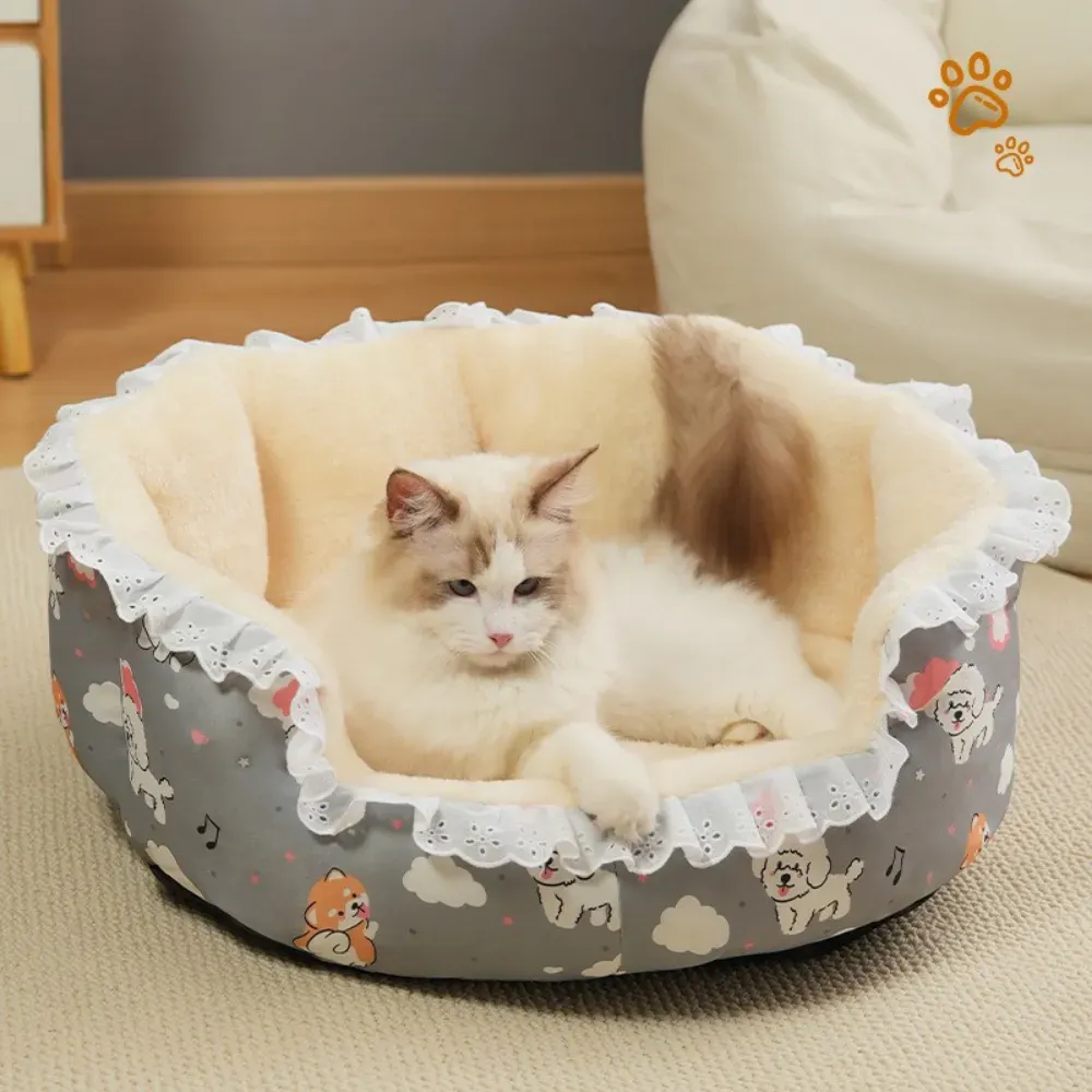 winter floral pet bed with thick padding, non-slip base, and a removable, washable cover for easy maintenance (9) Machine washable for convenient care