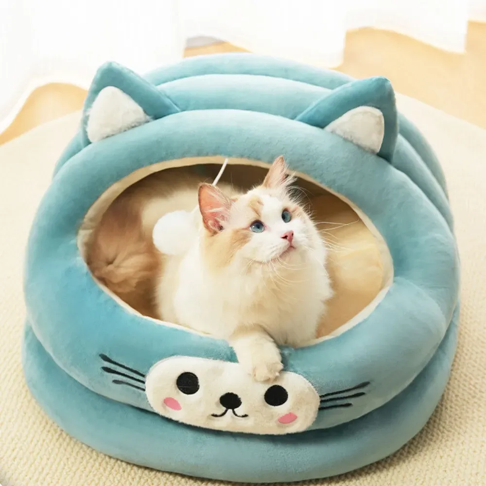 Half-closed pet bed with a fun cat ear design (2) Large, spacious design allows for pets to curl up or stretch out freely
