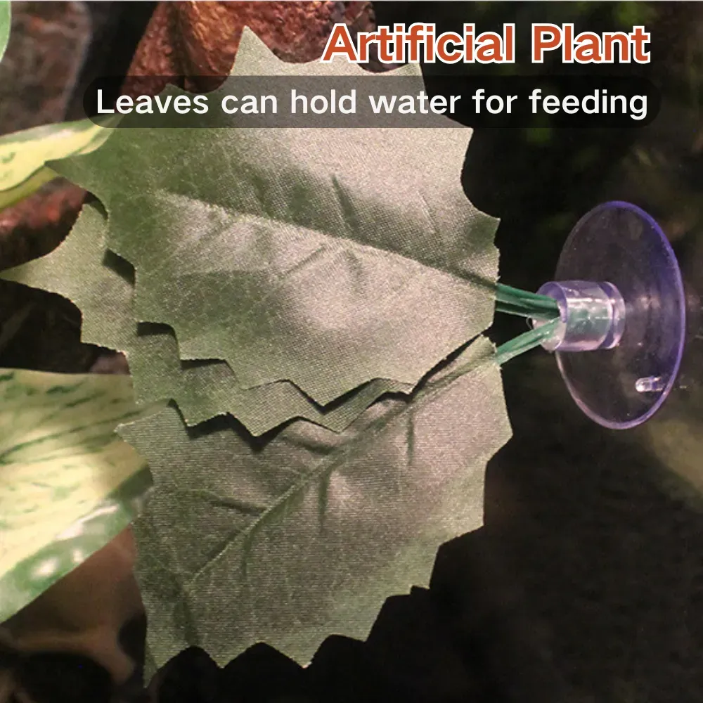 Decorative reptile foliage that retains moisture for hydration