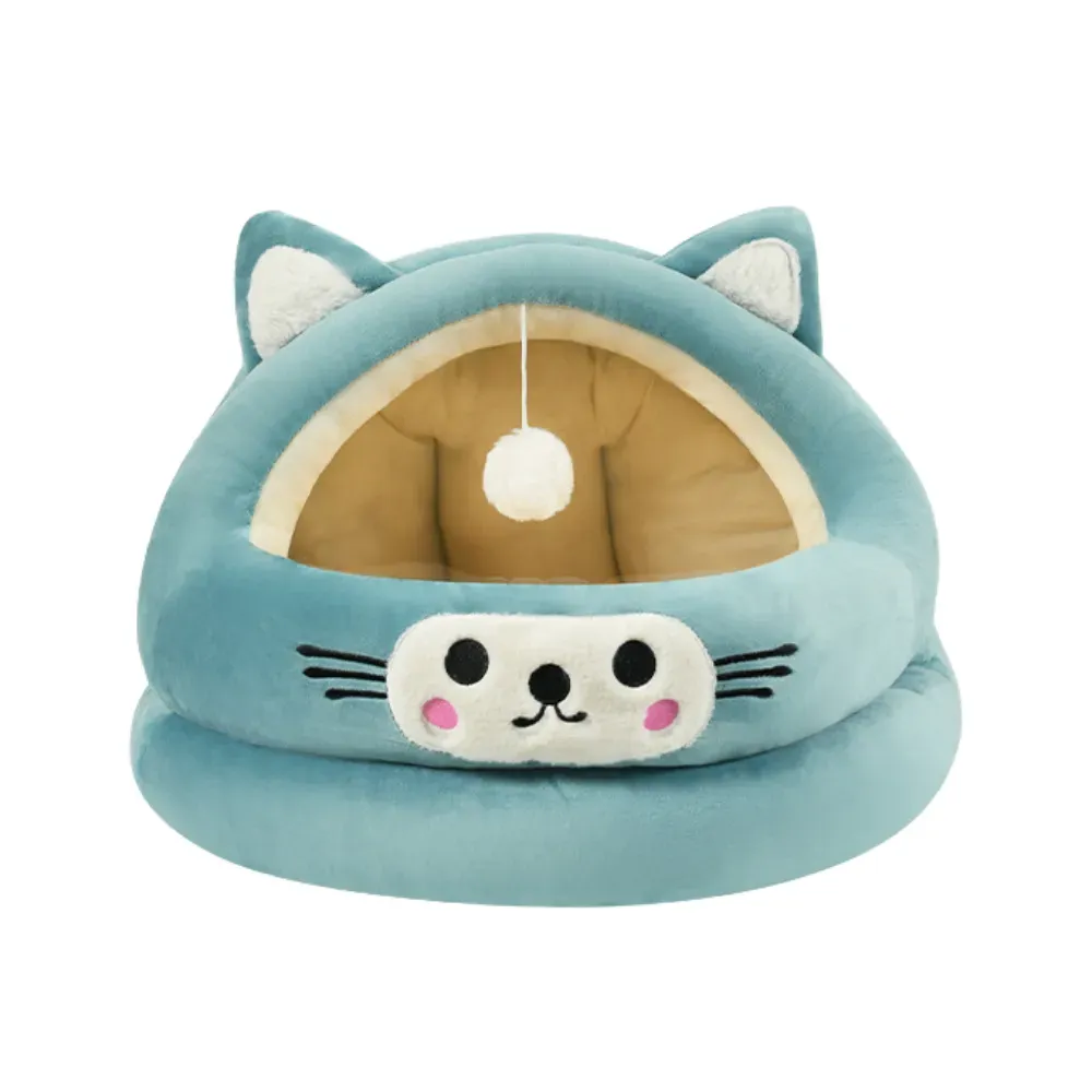 Half-closed pet bed with a fun cat ear design (7) Cozy and safe half-closed pet bed for winter warmth and comfort
