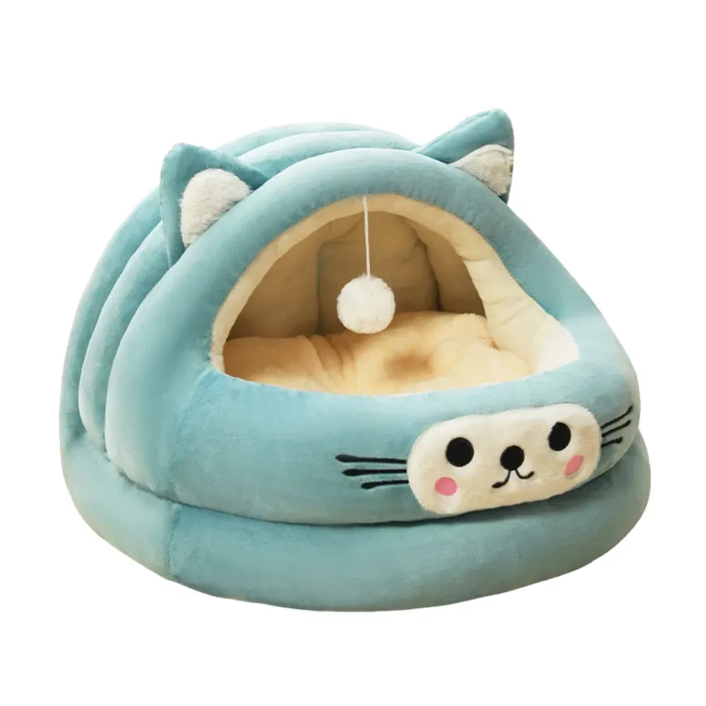 Half-closed pet bed with a fun cat ear design (3) Easy to clean with removable, machine-washable components