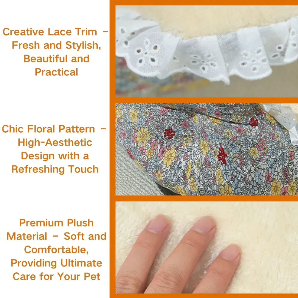 Winter pet bed with floral print and thickened padding for extra warmth (6) Premium plush material offers superior softness and insulation