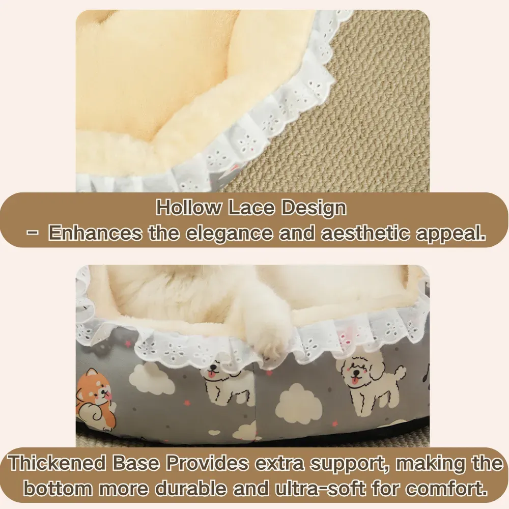 winter floral pet bed with thick padding, non-slip base, and a removable, washable cover for easy maintenance (4) Spacious, open design allows pets to stretch and relax freely