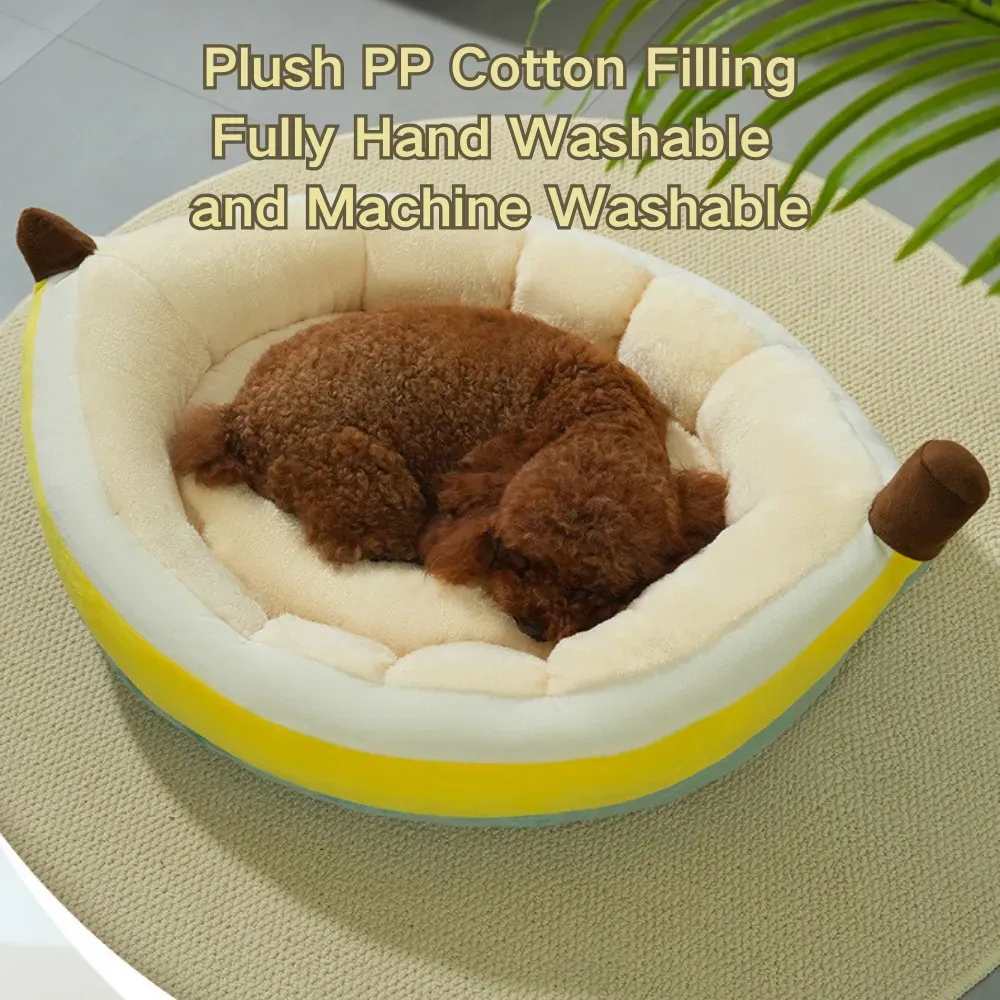 Machine-washable banana-shaped pet bed (2) Anti-slip bead base prevents sliding and protects floors