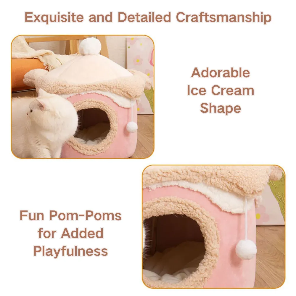 Adorable ice cream-shaped pet bed for dogs and cats (3) Ideal for small and medium-sized pets during autumn and winter
