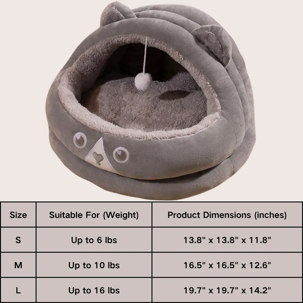 Bear-themed pet tent bed with playful plush ball attachment (3) Soft plush fabric provides superior comfort and coziness