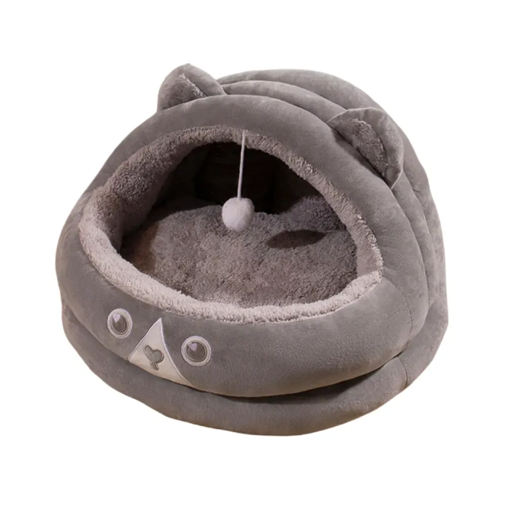 Bear-themed pet tent bed with playful plush ball attachment (5) Semi-enclosed design offers warmth and security in fall and winter