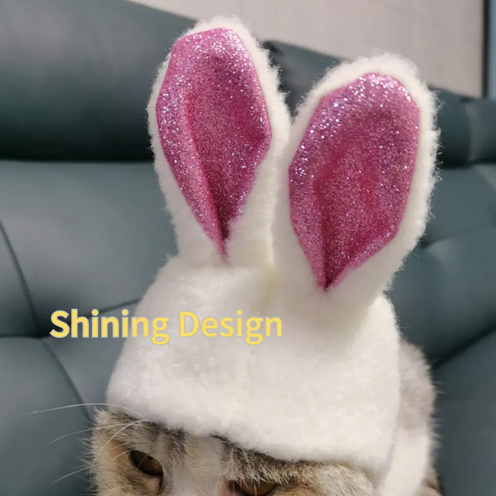 Cute Plush Glitter Bunny Ear Cap for Cats