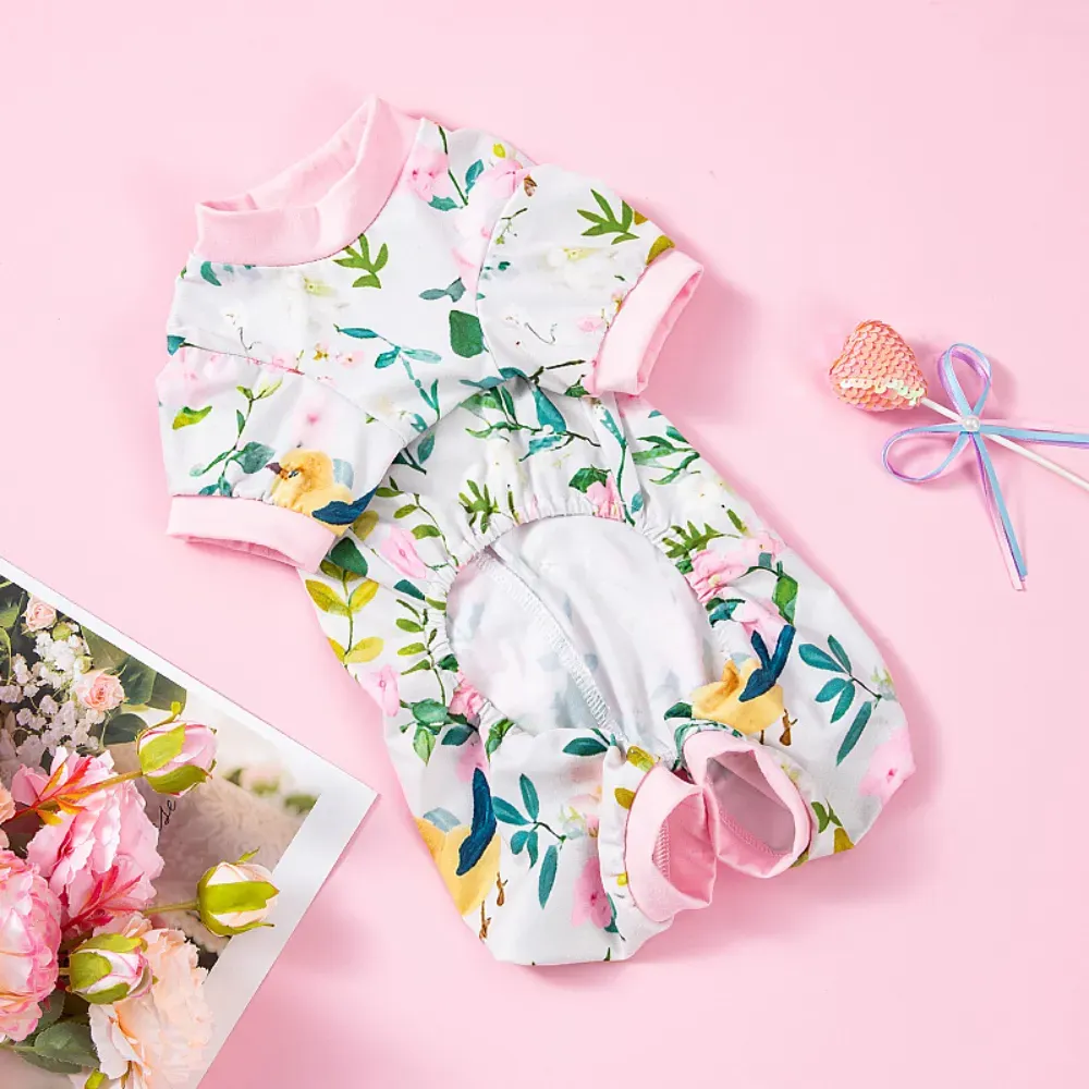 Stylish Floral Coquette Bow Dog Jumpsuit
