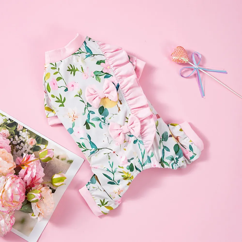 Stylish Floral Coquette Bow Dog Jumpsuit