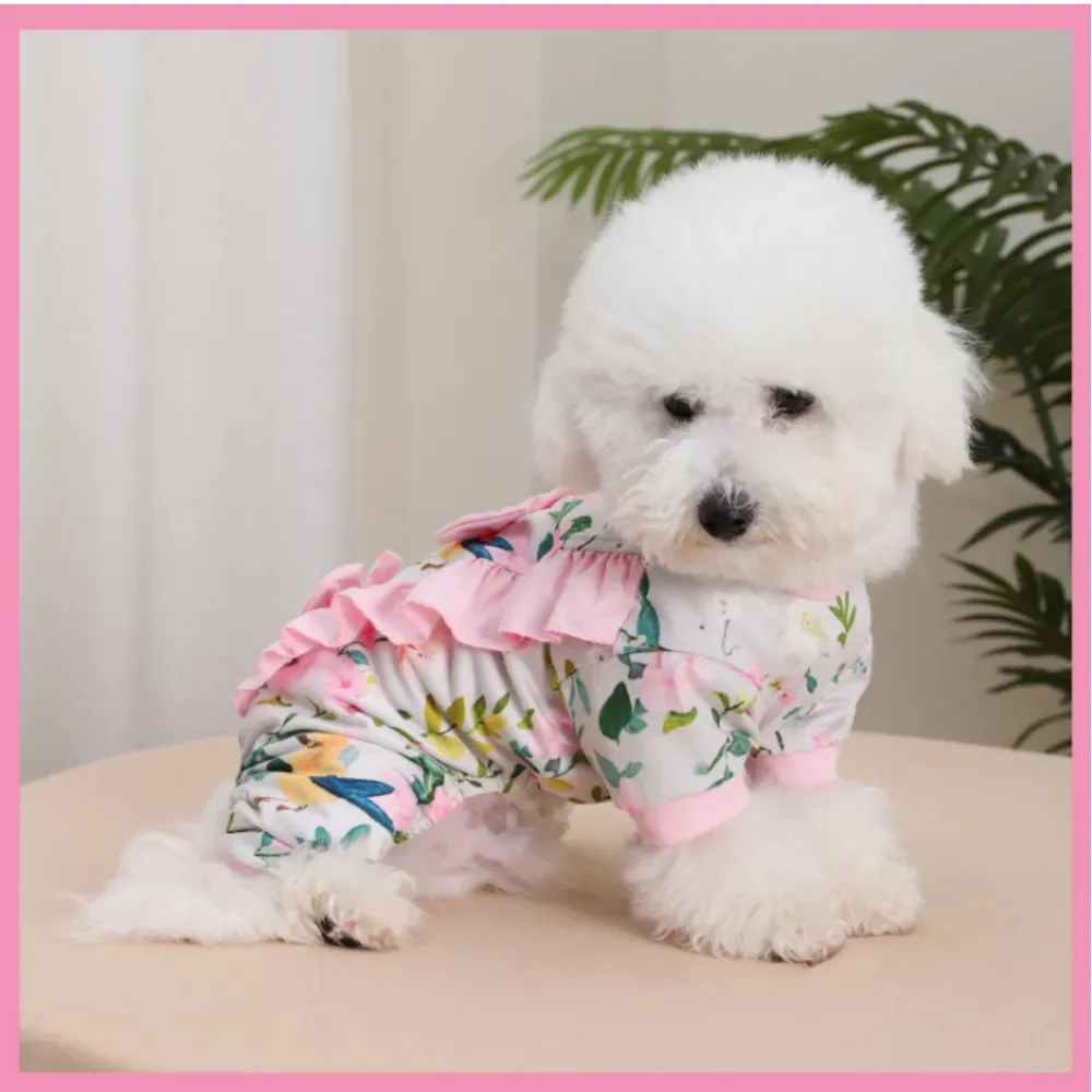 Stylish Floral Coquette Bow Dog Jumpsuit