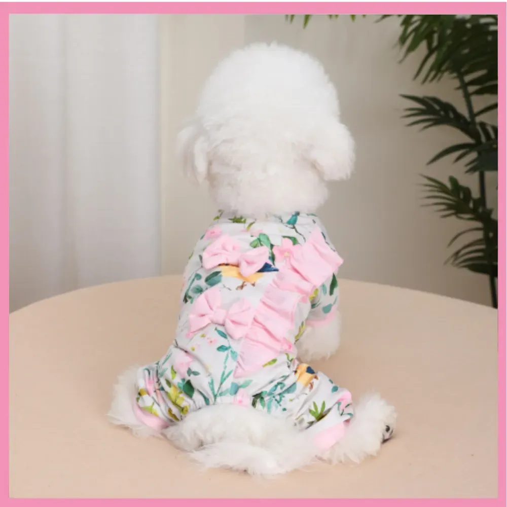 Stylish Floral Coquette Bow Dog Jumpsuit