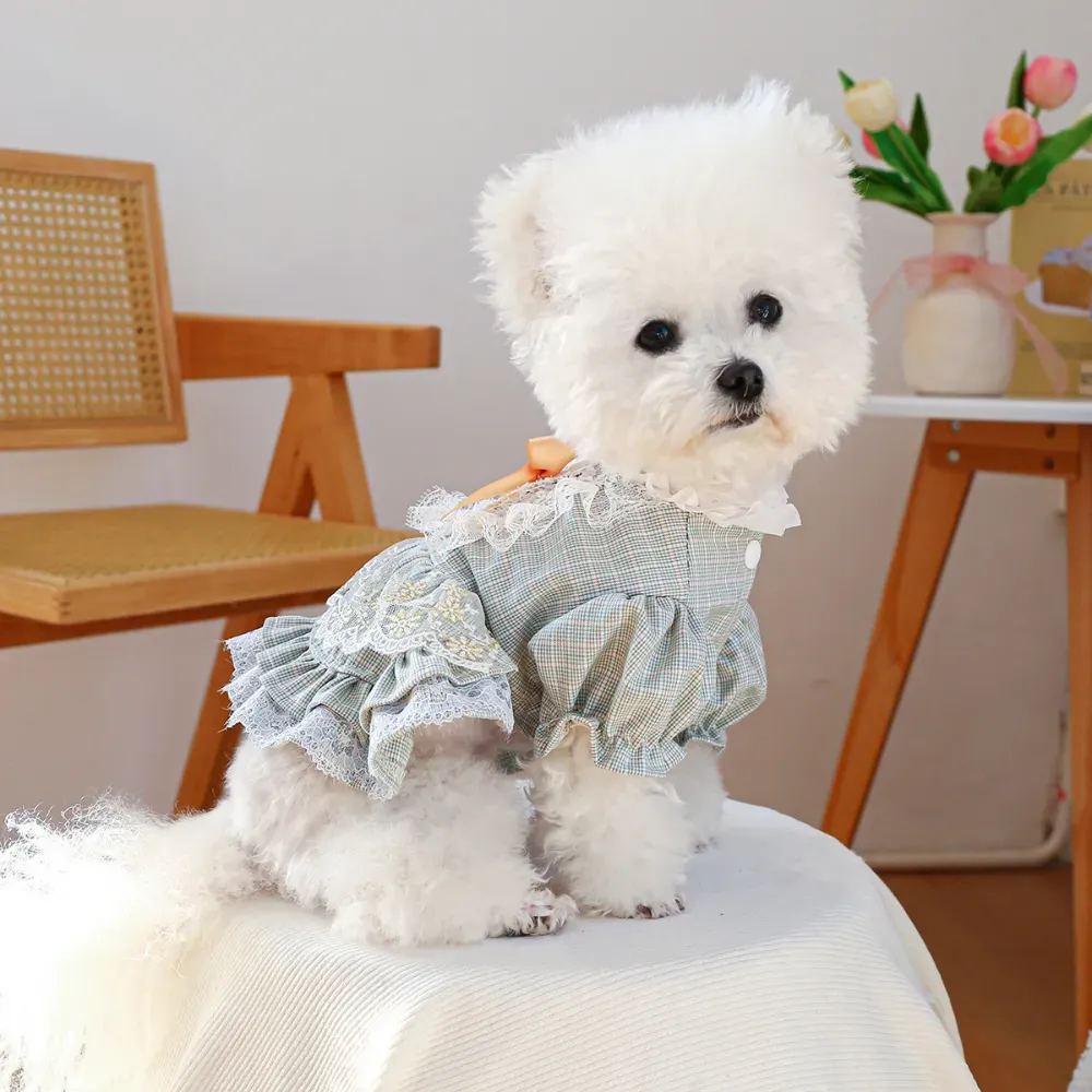 Lace Tulle Dress Flower Bowknot Dresses for Dogs elegant Lace Tulle Dress Flower Bowknot Dress for Dogs