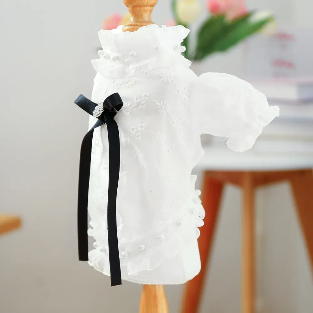Breathable Ruffle Collar Peal Decor Princess Shirt Dress for Dogs
