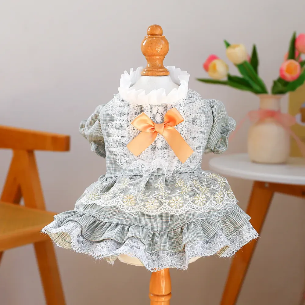 Lace Tulle Dress Flower Bowknot Dresses for Dogs cute pet dress Lace Tulle Dress Flower Bowknot Dress for Dogs