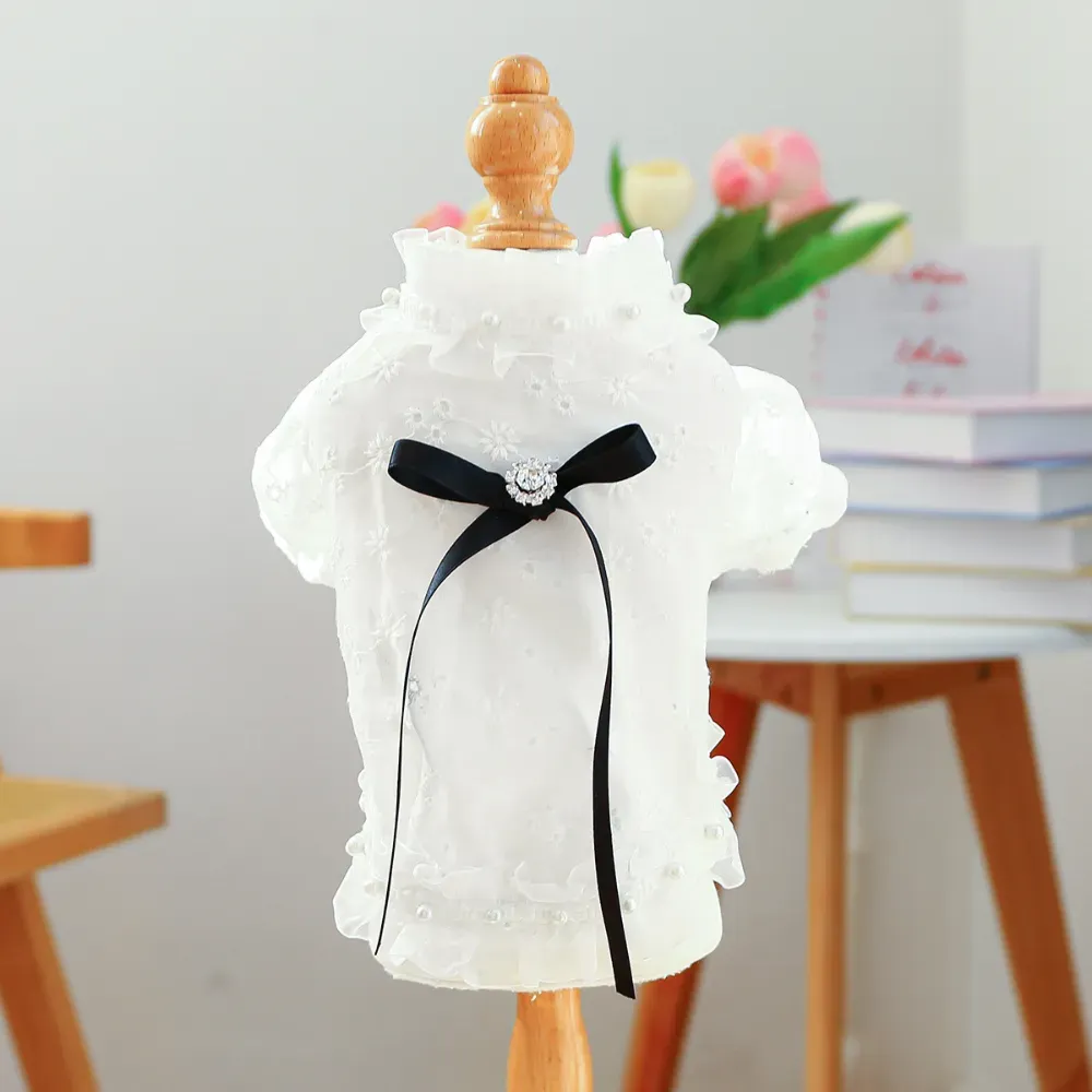 Breathable Ruffle Collar Peal Decor Princess Shirt Dress for Dogs