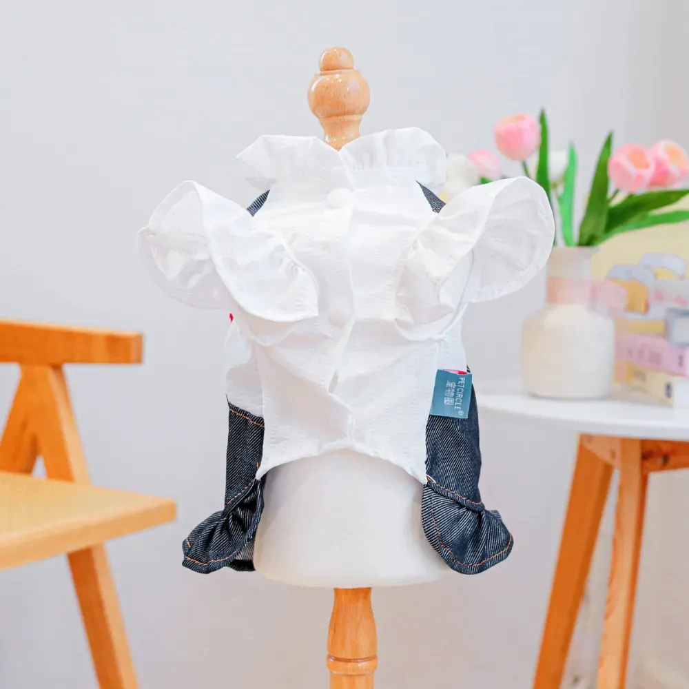 Breathable Little Red Flower Denim Dog Dress spring summer Breathable Little Red Flower Denim Dog Dress