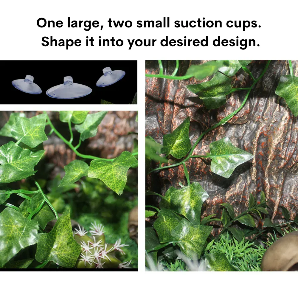 Hanging vine plant for terrarium decoration (5) Easy-to-install reptile decor with suction cups