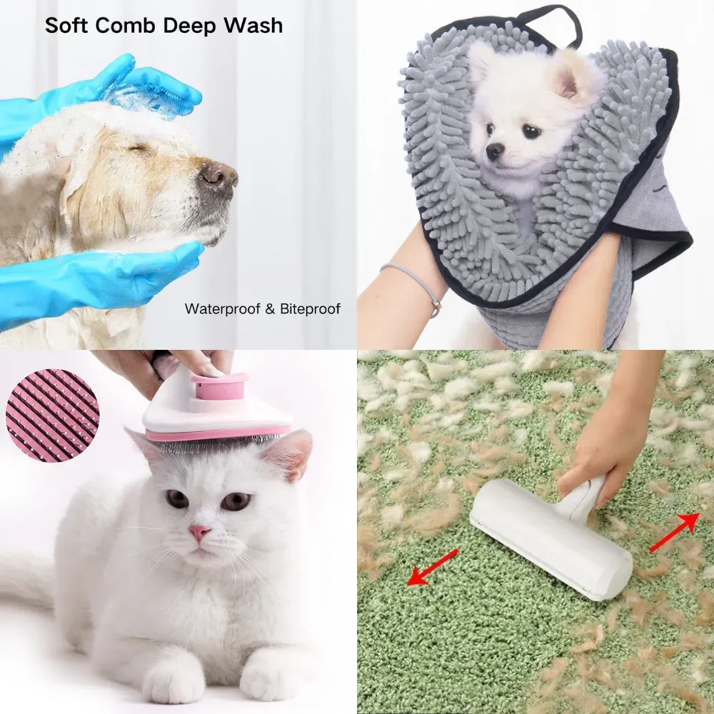 All in One Cat Grooming Starter Kit for Brushing Drying and Cleaning