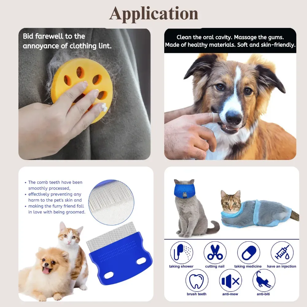 Deep Cleaning Cat Grooming Kit with Flea Combs Sticky Rollers and Gloves
