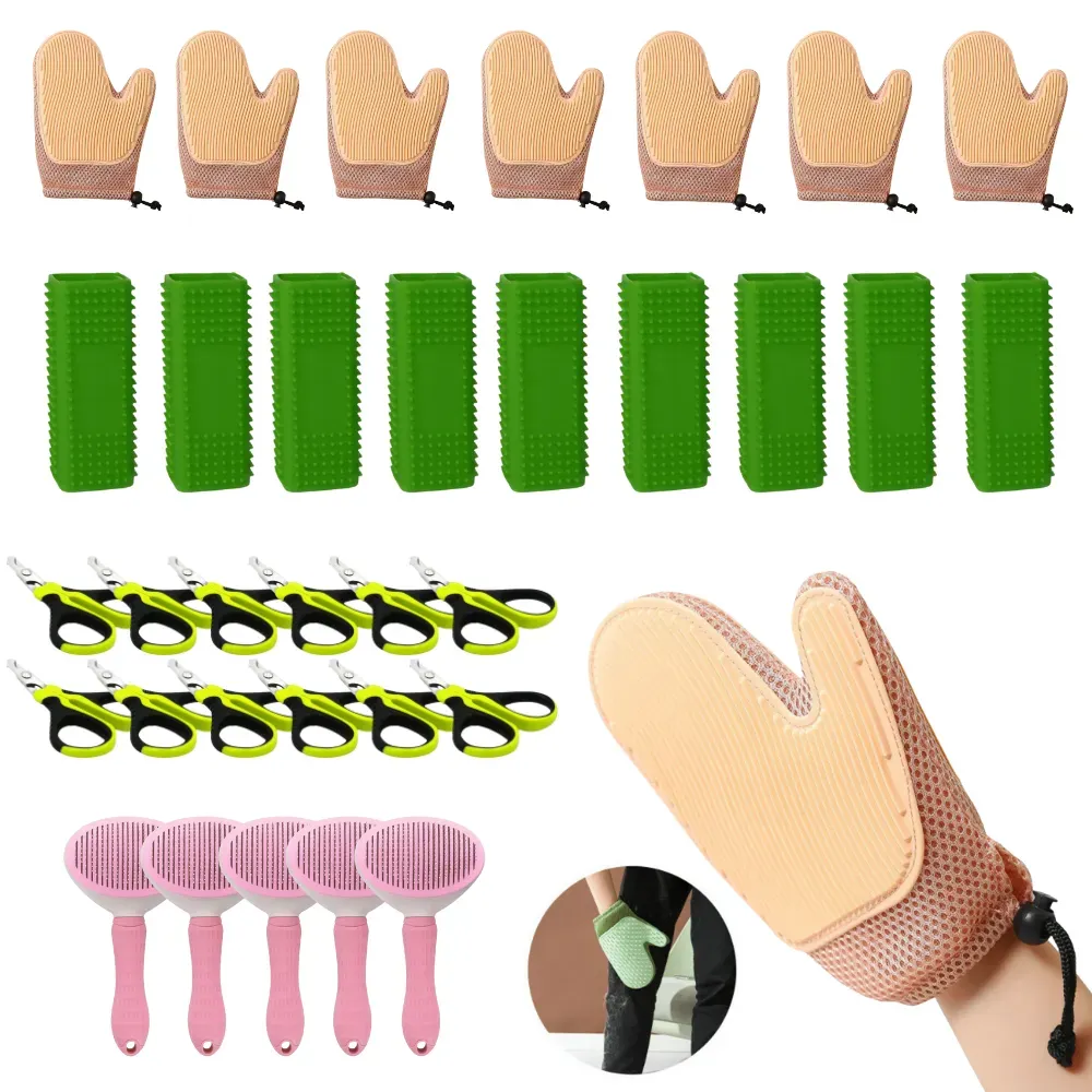 cat grooming glove kit Essential Cat Grooming Kit with Gloves Silicone Brushes and Nail Clippers